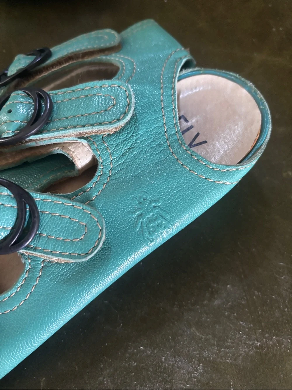 Fly London Teal Leather Open-Toe Buckle Sandals - Picture 4 of 6